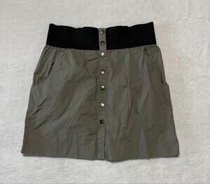 Zara Basic Skirt Womens Small Green Elastic Waist Mini Pockets Button Accent